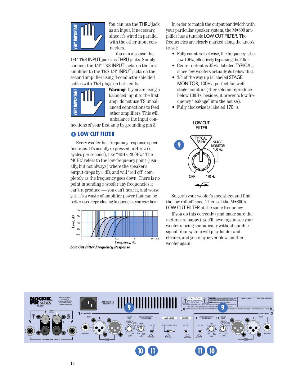 Low cut filter, Low cut filter frequency response, Typical 35 hz | MACKIE M800 User Manual | Page 14 / 27