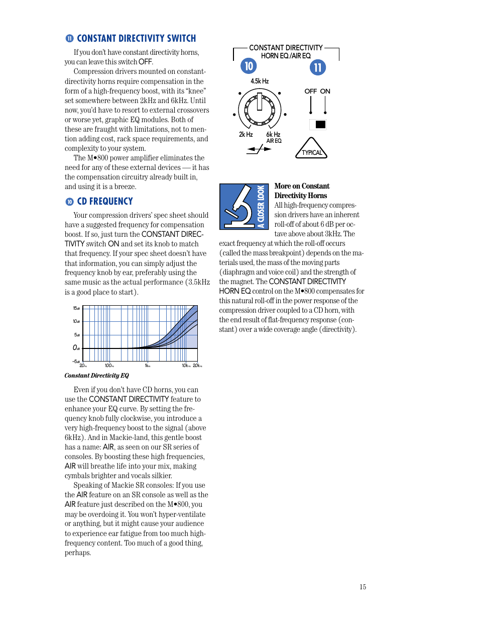 Constant directivity switch, Cd frequency | MACKIE M800 User Manual | Page 15 / 27