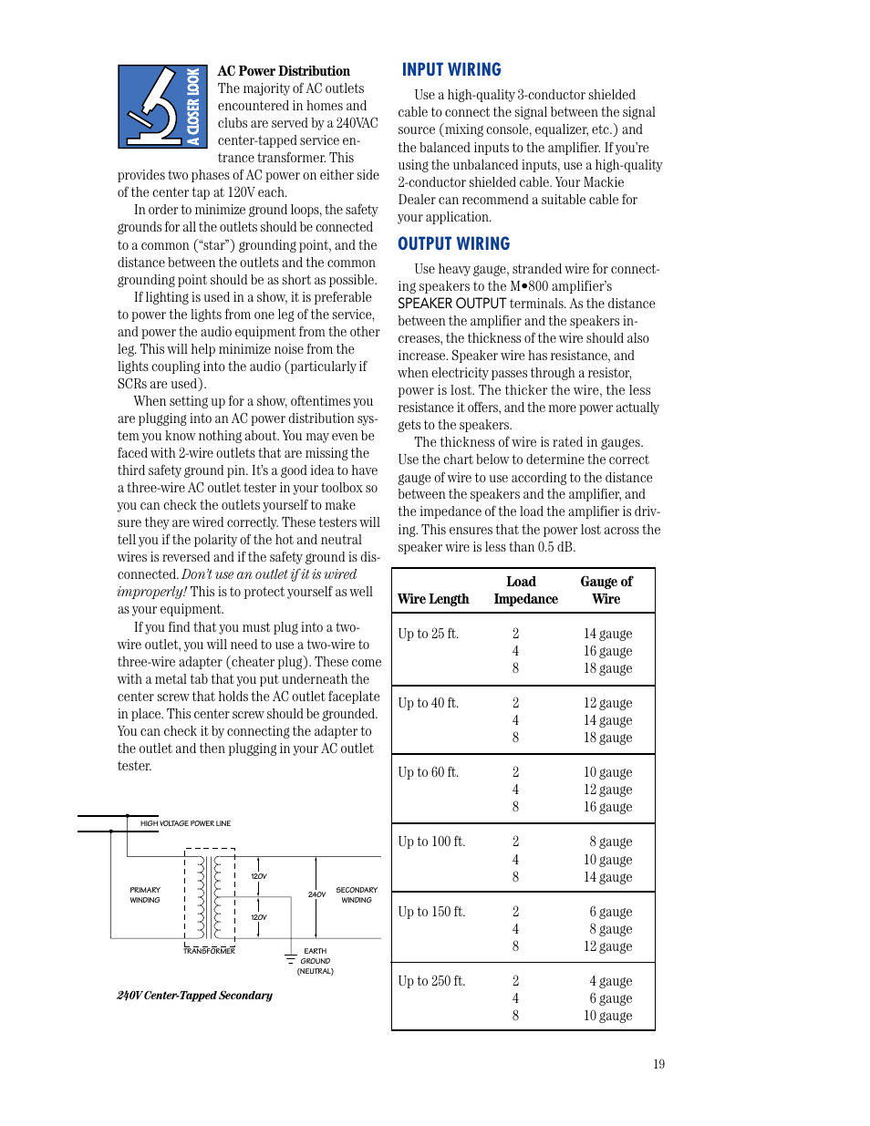 Input wiring, Output wiring | MACKIE M800 User Manual | Page 19 / 27