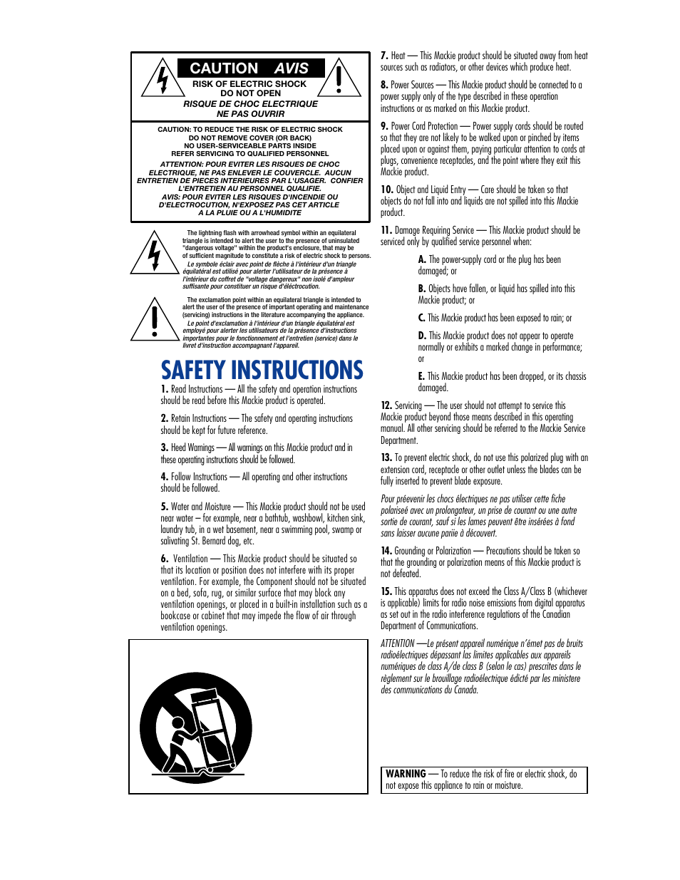 Safety instructions, Caution avis | MACKIE M800 User Manual | Page 2 / 27