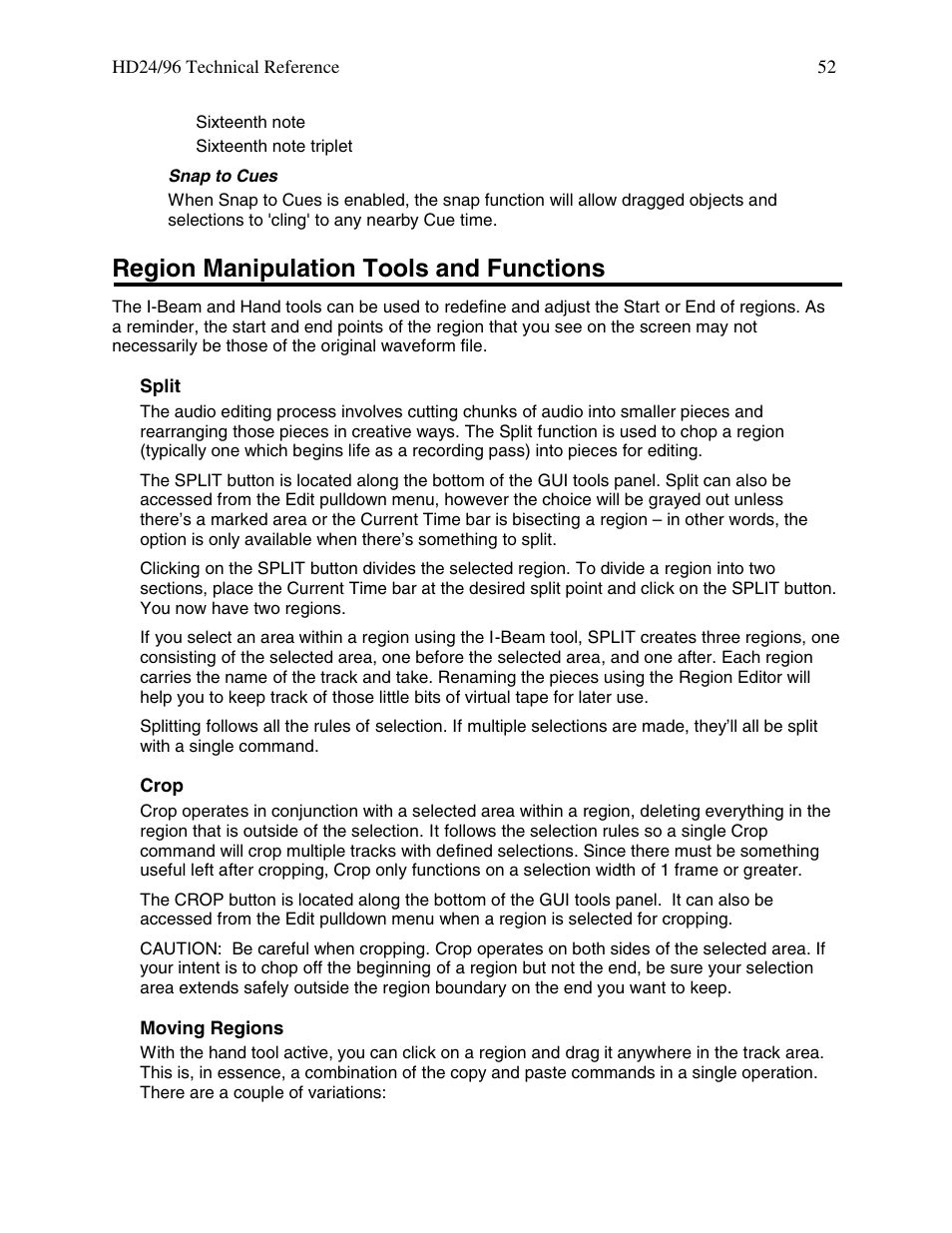 Region manipulation tools and functions | MACKIE HDR 24/96 User Manual | Page 52 / 110