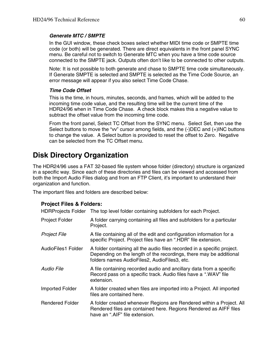 Disk directory organization | MACKIE HDR 24/96 User Manual | Page 60 / 110