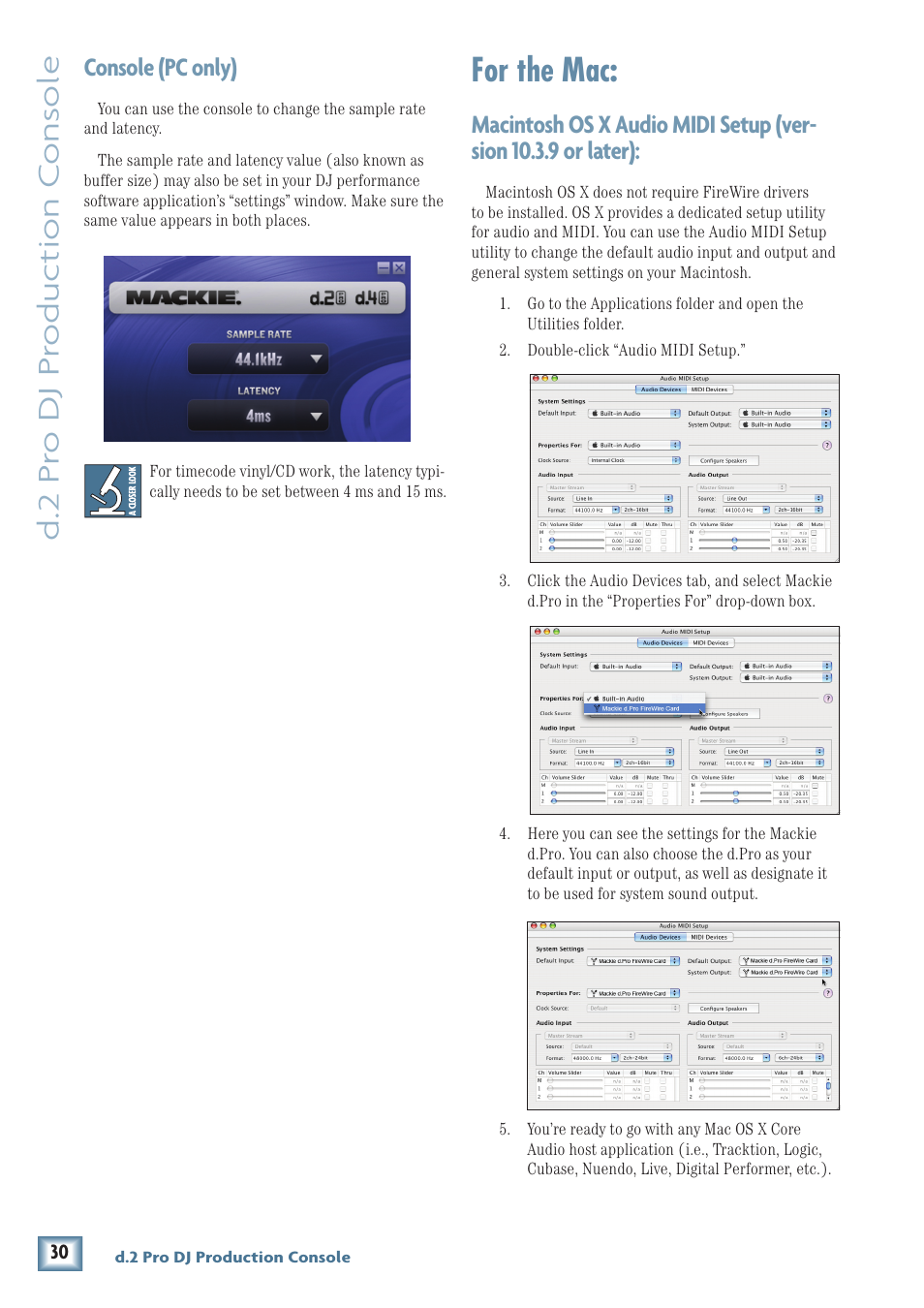 For the mac, D.2 pr o dj pr oduc tion c ons ole, Console (pc only) | MACKIE DJ Mixer User Manual | Page 30 / 32