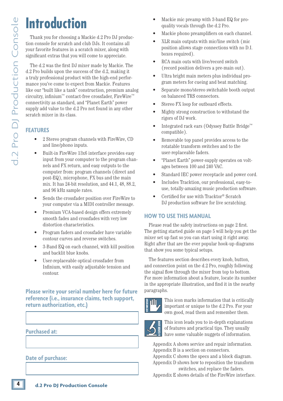 Introduction, D.2 pr o dj pr oduc tion c ons ole | MACKIE DJ Mixer User Manual | Page 4 / 32