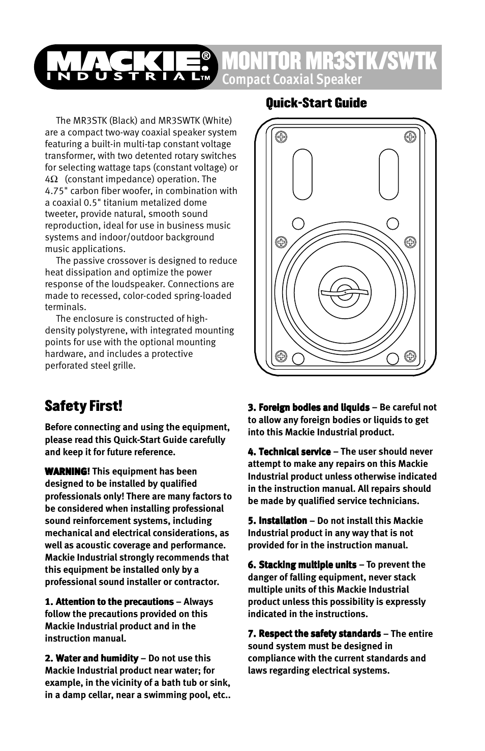 MACKIE MR3SWTK User Manual | 6 pages