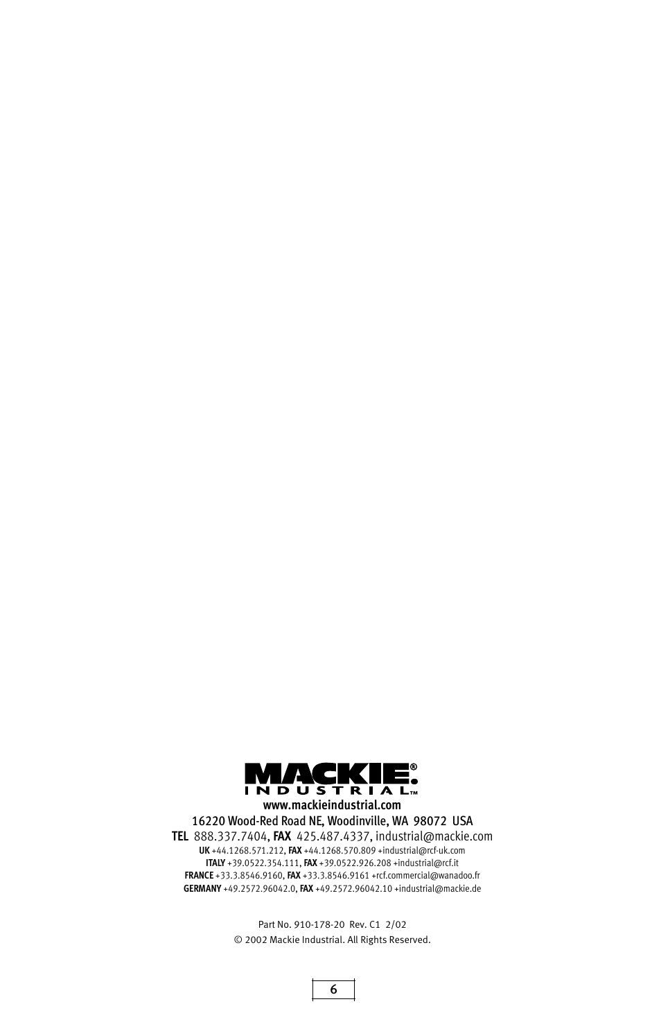 MACKIE MR3SWTK User Manual | Page 6 / 6