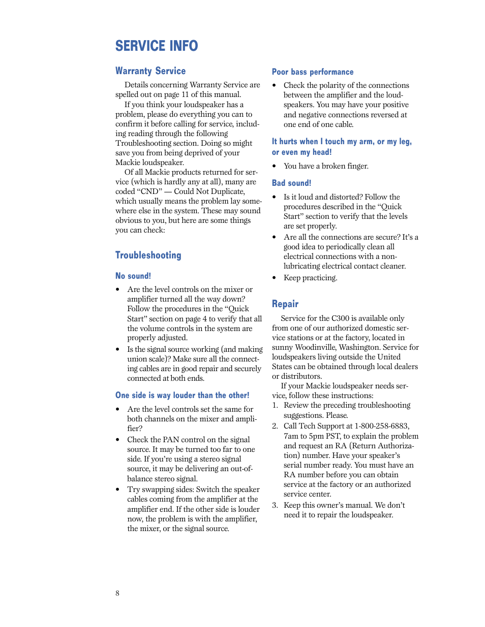 Service info | MACKIE C300i User Manual | Page 8 / 11