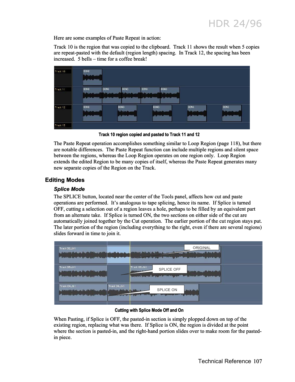 Editing modes, Splice mode, Hdr 24/96 | MACKIE HDR24/96 User Manual | Page 107 / 226