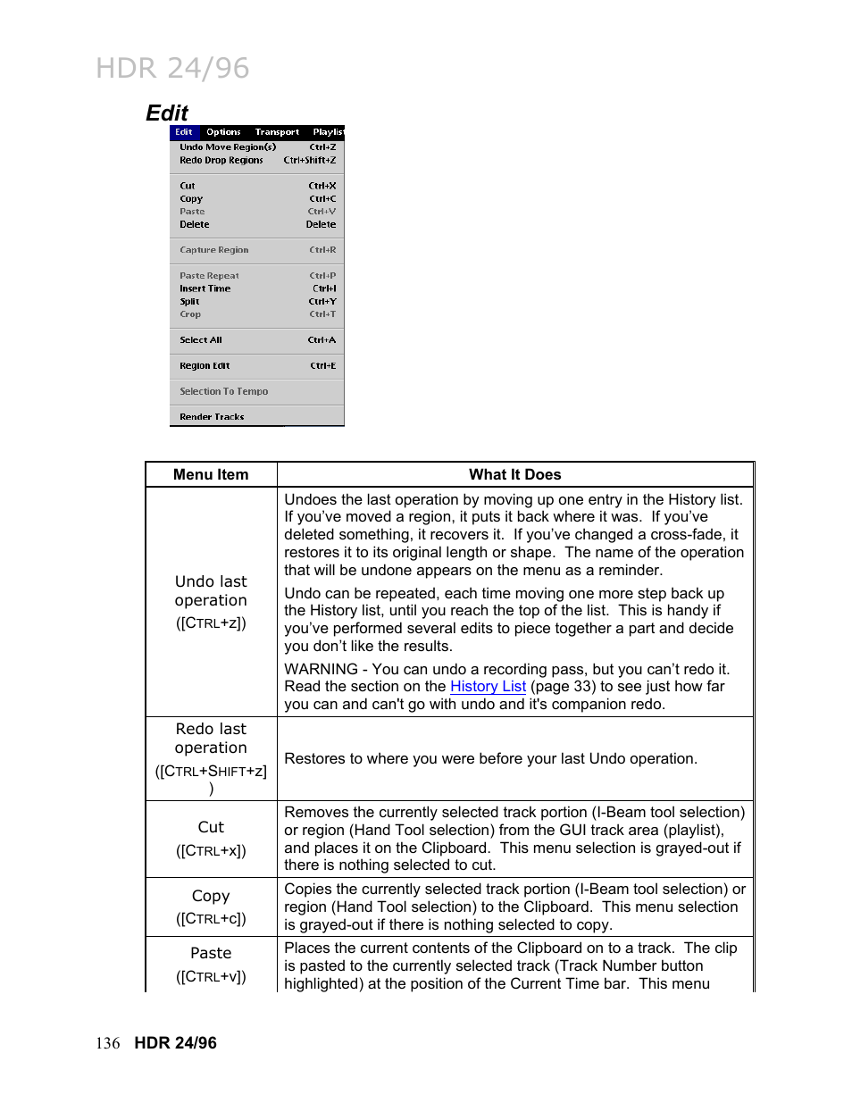 Edit 136, Hdr 24/96, Edit | MACKIE HDR24/96 User Manual | Page 136 / 226
