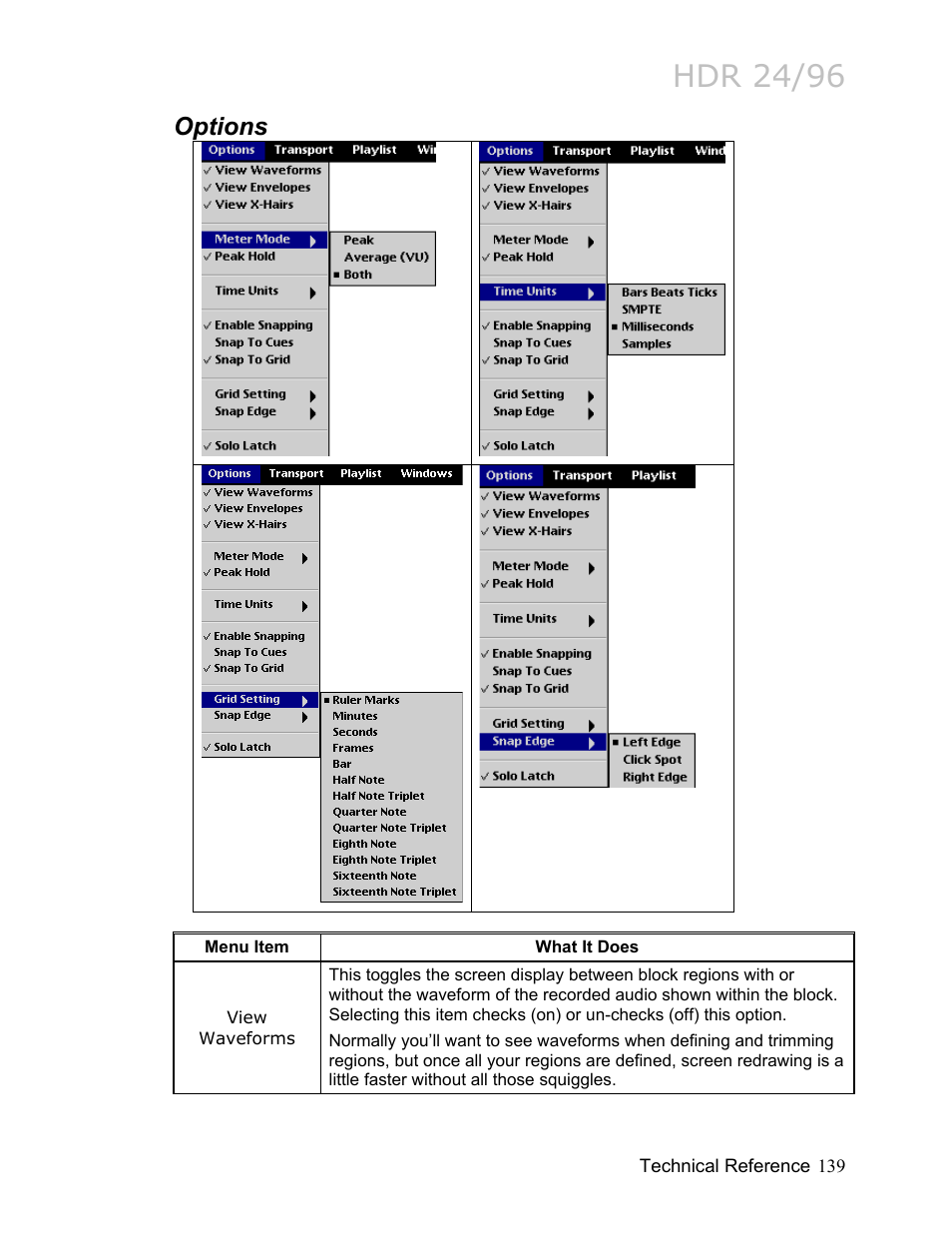 Options 139, Hdr 24/96, Options | MACKIE HDR24/96 User Manual | Page 139 / 226