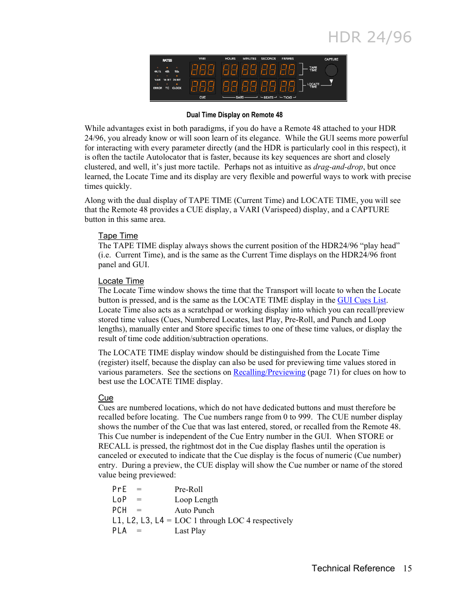 Tape time, Locate time, Hdr 24/96 | MACKIE HDR24/96 User Manual | Page 15 / 226