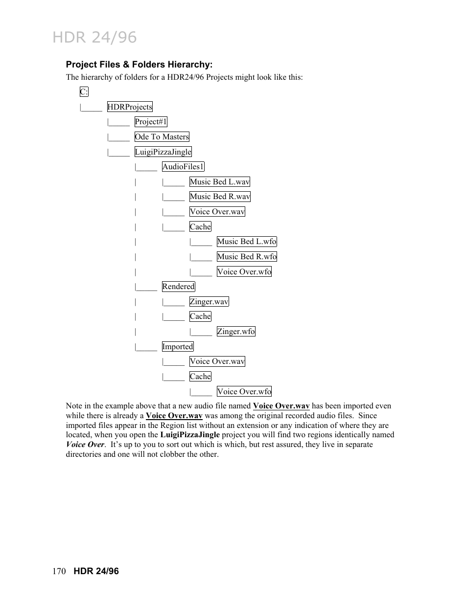 Project files & folders hierarchy, Hdr 24/96 | MACKIE HDR24/96 User Manual | Page 170 / 226