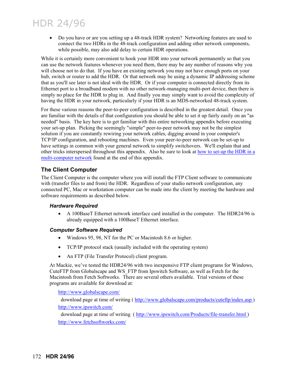 The client computer, Hardware required, Computer software required | Hdr 24/96 | MACKIE HDR24/96 User Manual | Page 172 / 226
