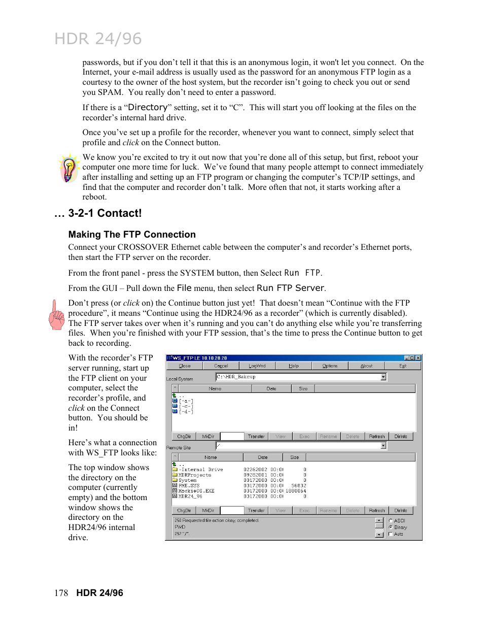 Making the ftp connection, Hdr 24/96 | MACKIE HDR24/96 User Manual | Page 178 / 226