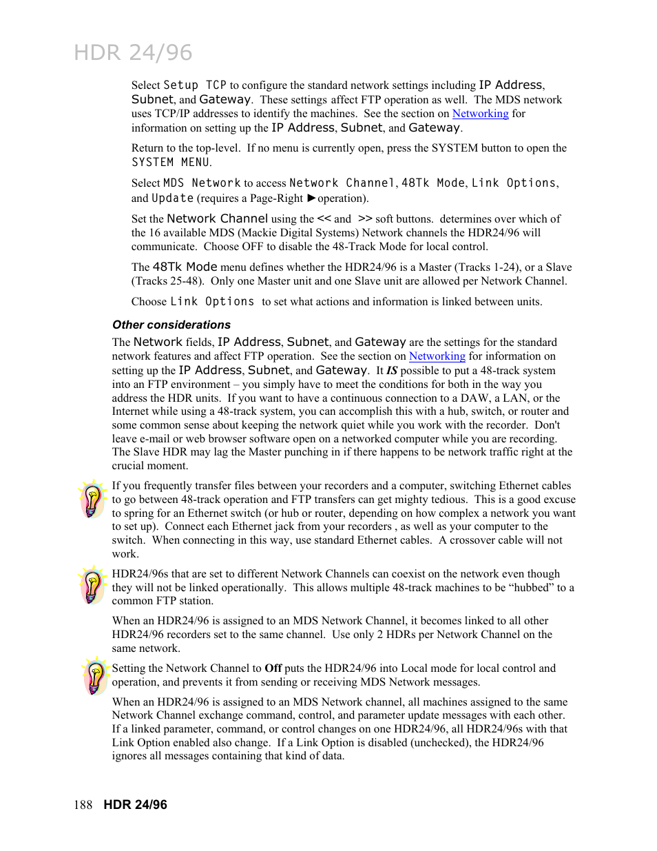 Other considerations, Hdr 24/96 | MACKIE HDR24/96 User Manual | Page 188 / 226