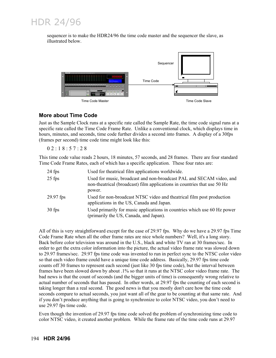 More about time code, Hdr 24/96 | MACKIE HDR24/96 User Manual | Page 194 / 226
