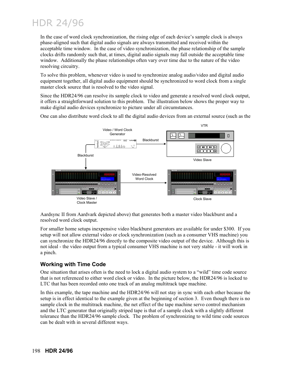 Working with time code, Hdr 24/96 | MACKIE HDR24/96 User Manual | Page 198 / 226