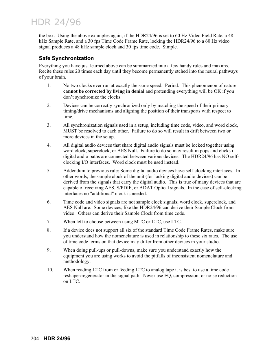 Safe synchronization, Hdr 24/96 | MACKIE HDR24/96 User Manual | Page 204 / 226