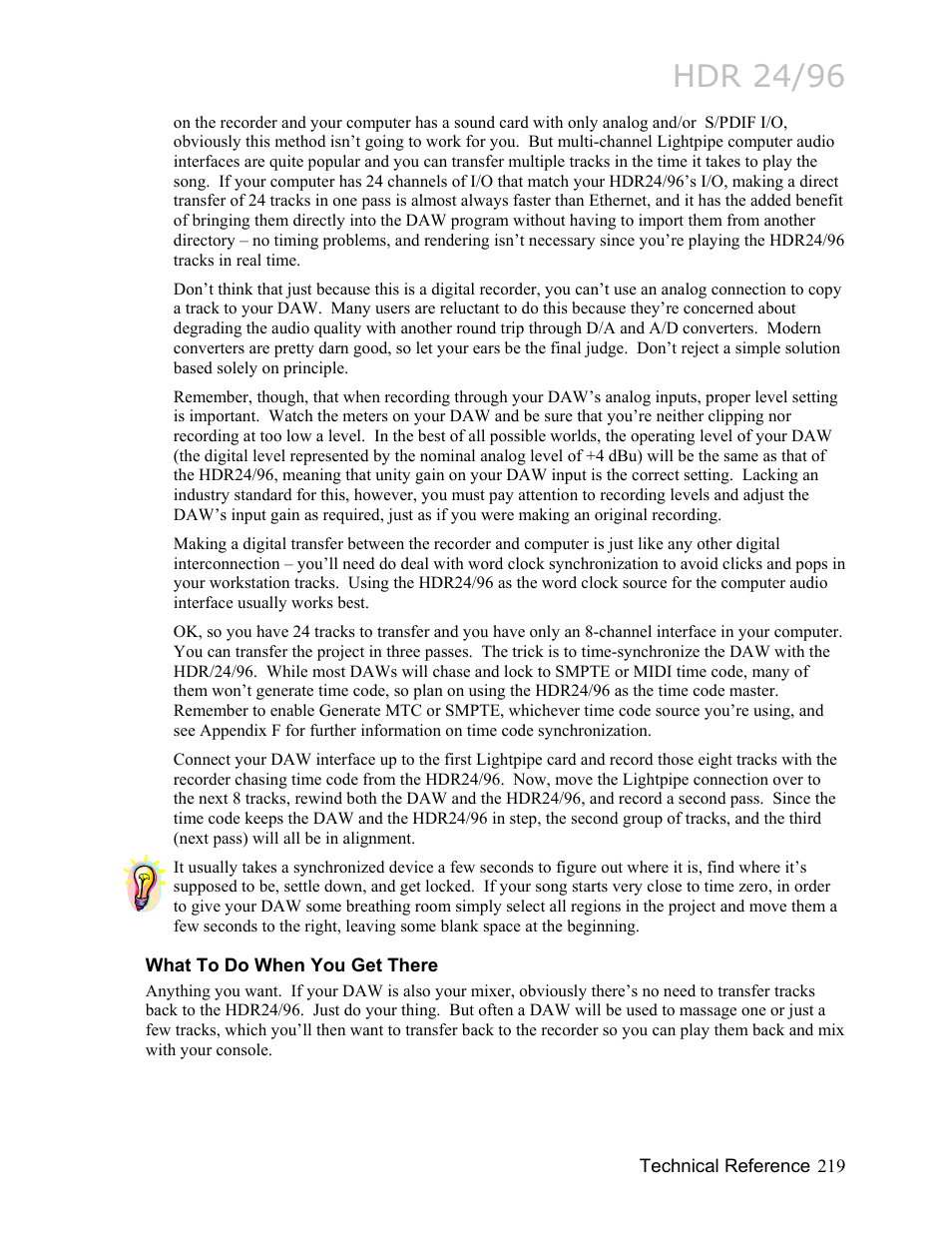What to do when you get there, Hdr 24/96 | MACKIE HDR24/96 User Manual | Page 219 / 226