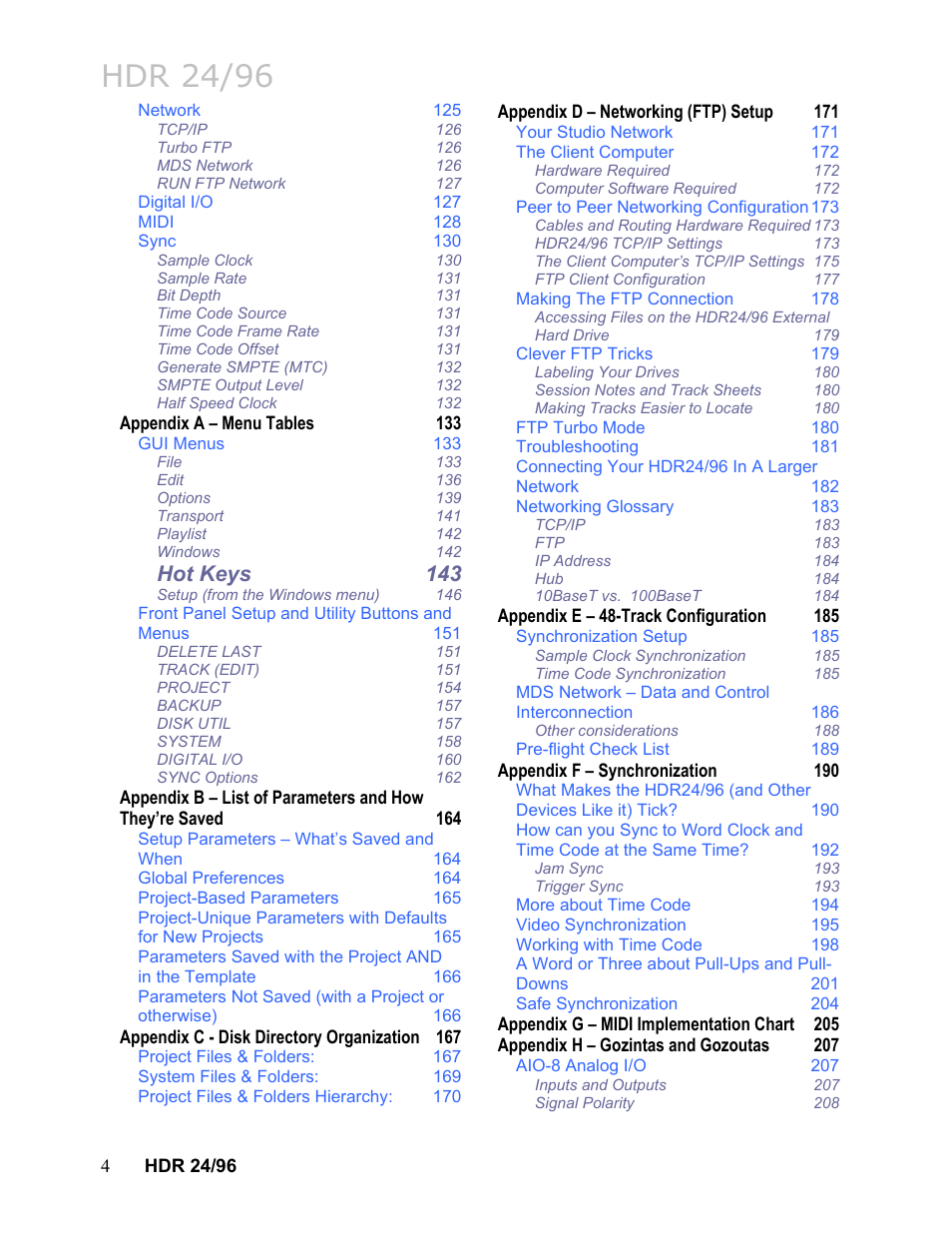 Hdr 24/96, Hot keys 143 | MACKIE HDR24/96 User Manual | Page 4 / 226