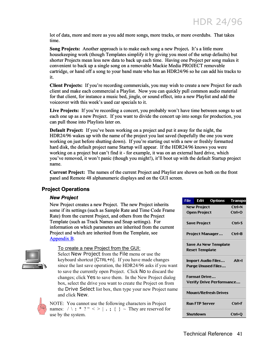 Project operations, New project, To create a new project from the gui | Hdr 24/96 | MACKIE HDR24/96 User Manual | Page 41 / 226