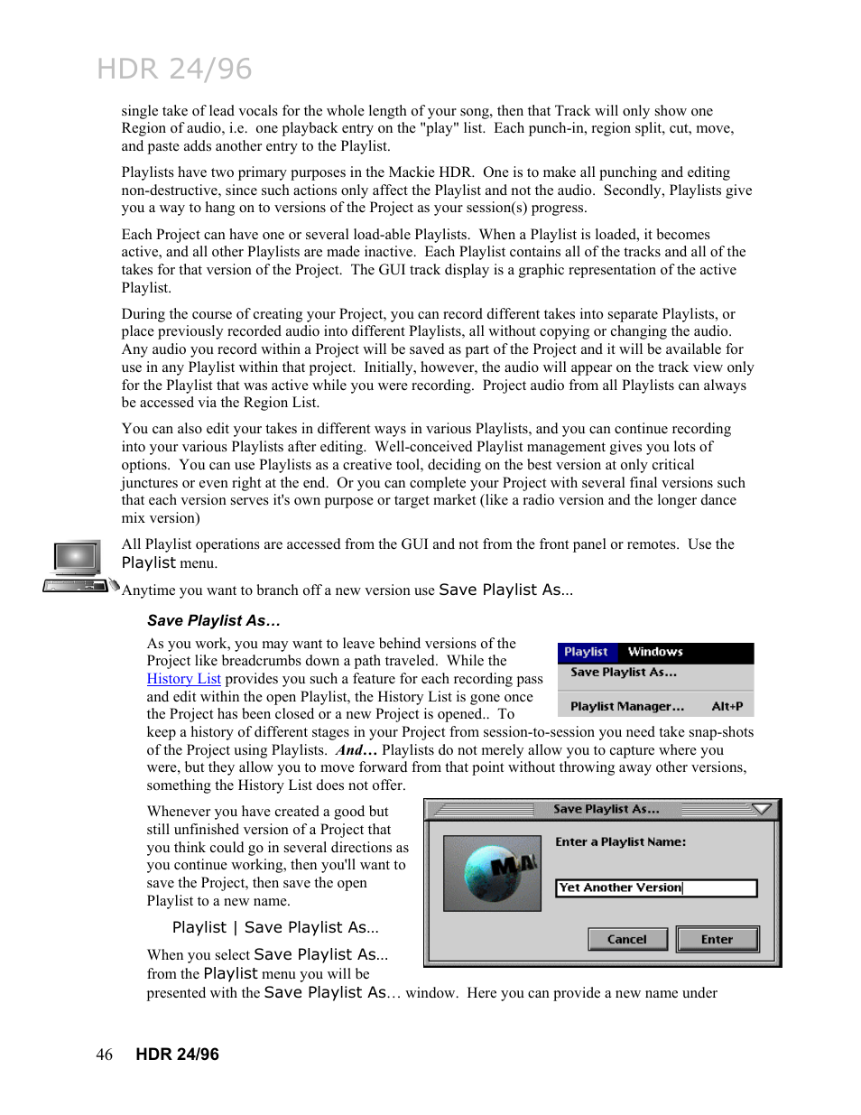Save playlist as, Hdr 24/96 | MACKIE HDR24/96 User Manual | Page 46 / 226