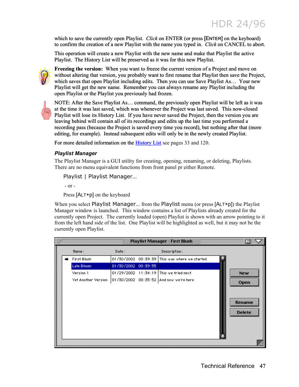 Playlist manager, Hdr 24/96 | MACKIE HDR24/96 User Manual | Page 47 / 226