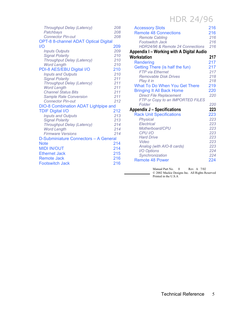 Hdr 24/96 | MACKIE HDR24/96 User Manual | Page 5 / 226