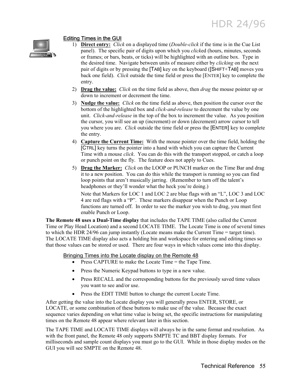 Editing times in the gui, Hdr 24/96 | MACKIE HDR24/96 User Manual | Page 55 / 226