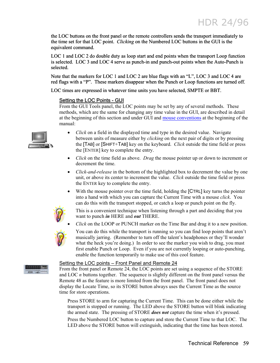 Setting the loc points - gui, Setting the loc points – front panel and remote 2, Hdr 24/96 | MACKIE HDR24/96 User Manual | Page 59 / 226