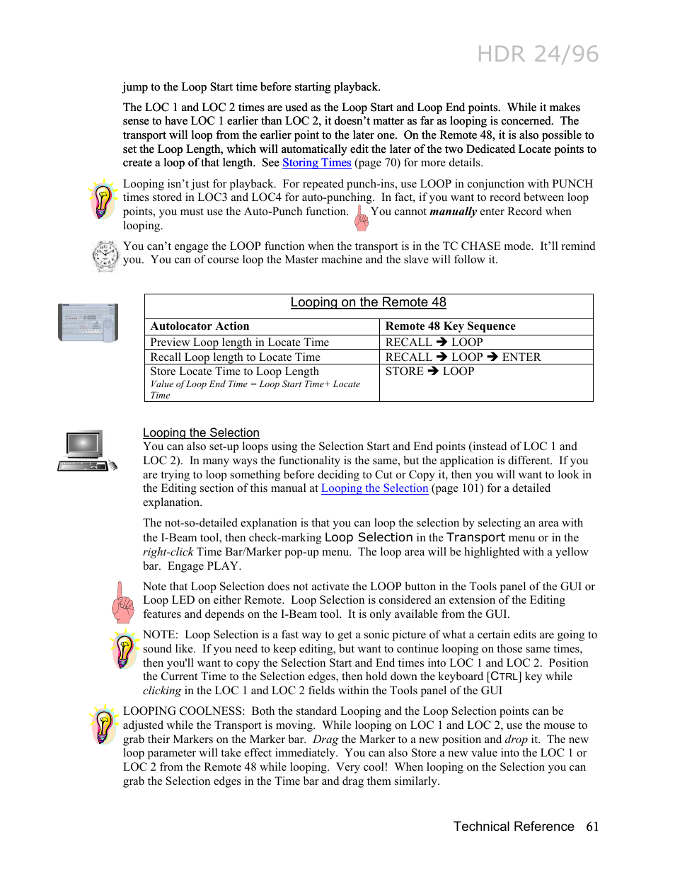 Looping the selection, Hdr 24/96 | MACKIE HDR24/96 User Manual | Page 61 / 226