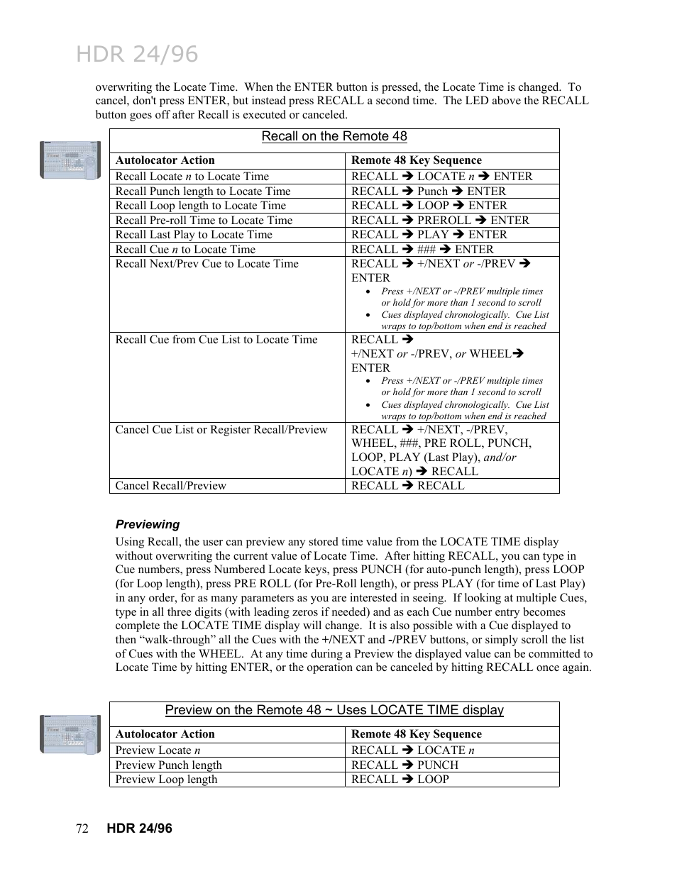 Previewing, Previewing 72, Hdr 24/96 | MACKIE HDR24/96 User Manual | Page 72 / 226