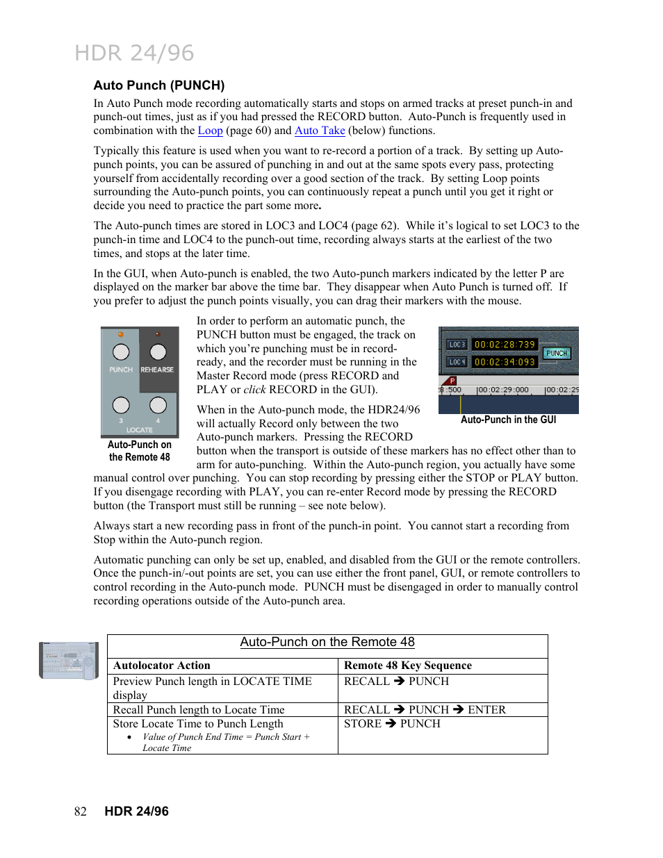 Auto punch (punch), Corresponding, Auto-punch features | Auto punch, Hdr 24/96 | MACKIE HDR24/96 User Manual | Page 82 / 226