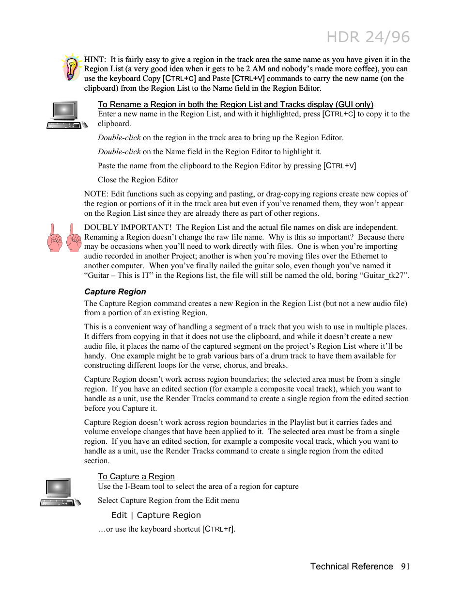 Capture region, To capture a region, Hdr 24/96 | MACKIE HDR24/96 User Manual | Page 91 / 226