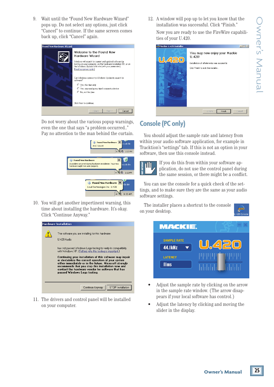 Owner’ s manual, Console (pc only) | MACKIE U.420 User Manual | Page 25 / 28