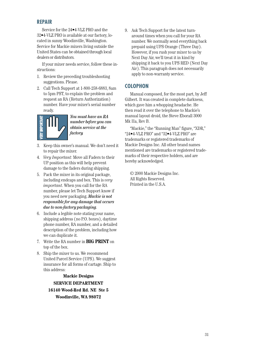 MACKIE SR244-VLZ PRO User Manual | Page 31 / 31