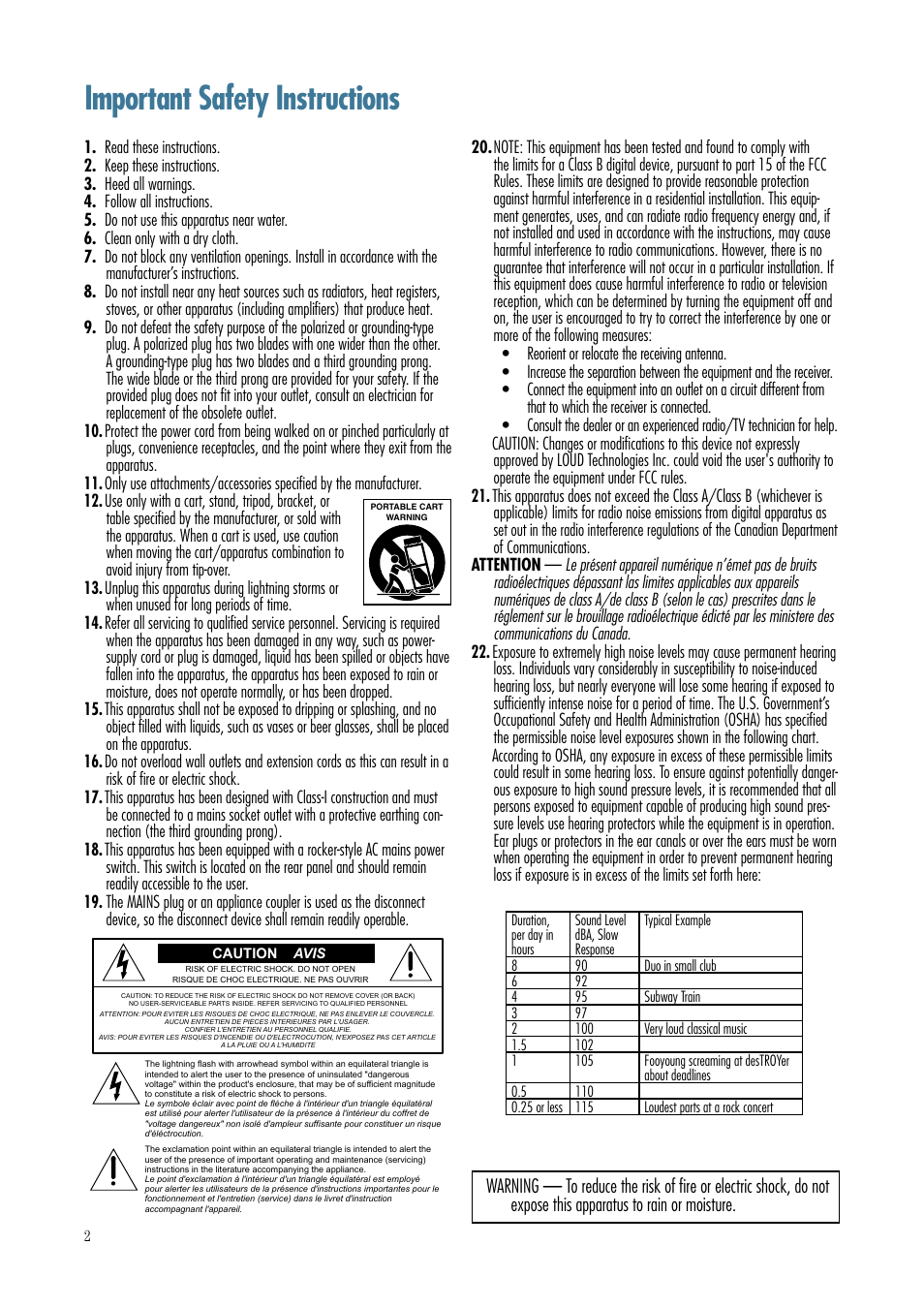Important safety instructions | MACKIE TH-12A User Manual | Page 2 / 17