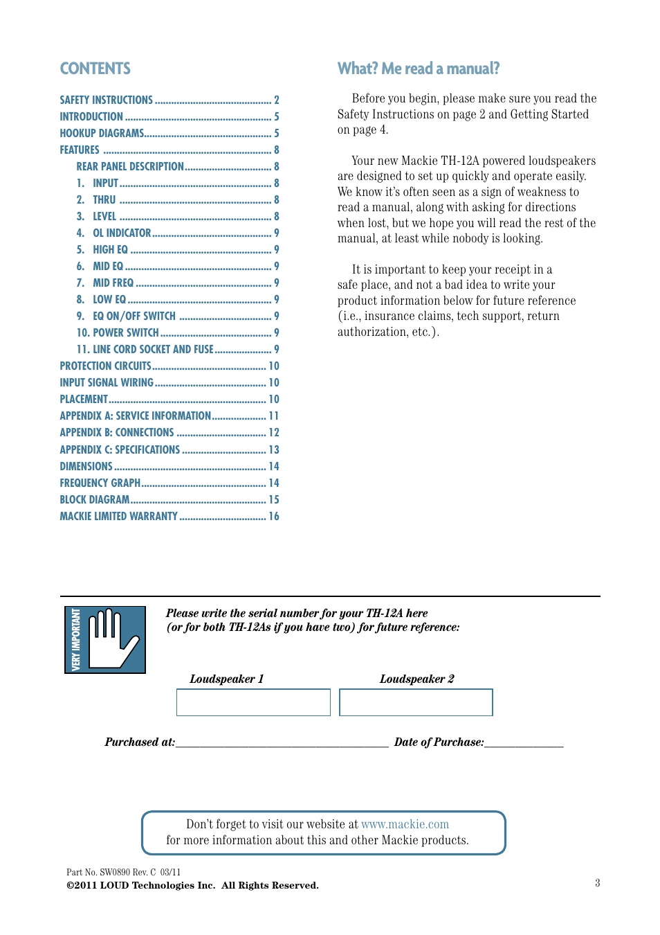 MACKIE TH-12A User Manual | Page 3 / 17
