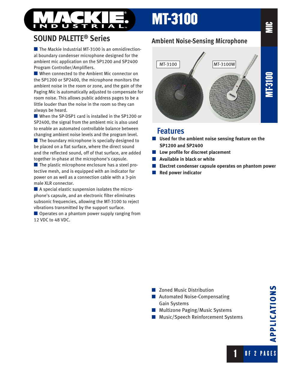 MACKIE SOUND PALETTE MT-3100 User Manual | 2 pages
