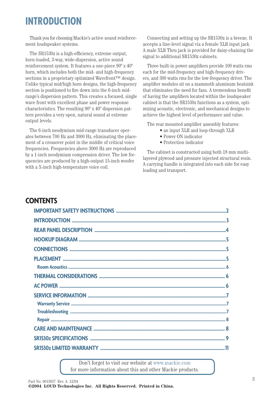 MACKIE SR1530Z User Manual | Page 3 / 12