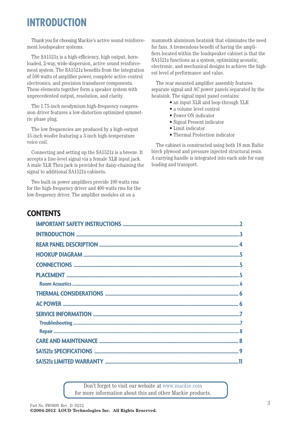 MACKIE SA1521Z User Manual | Page 3 / 12