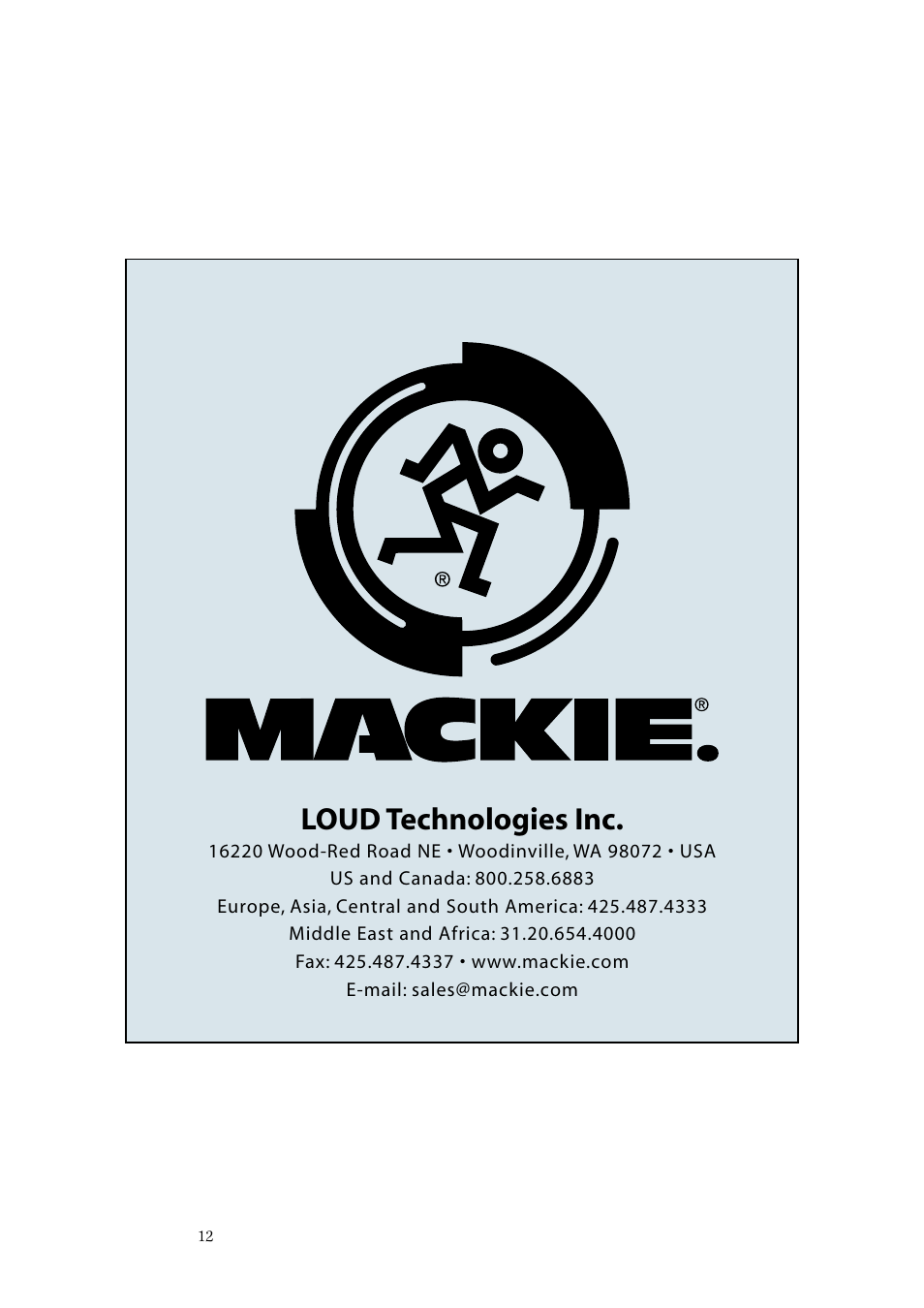 Loud technologies inc | MACKIE C200 User Manual | Page 12 / 12