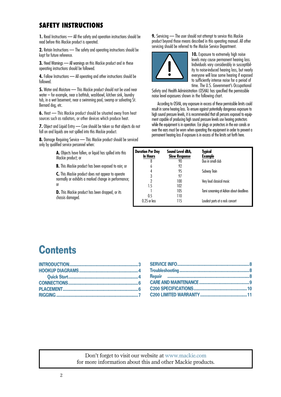 MACKIE C200 User Manual | Page 2 / 12