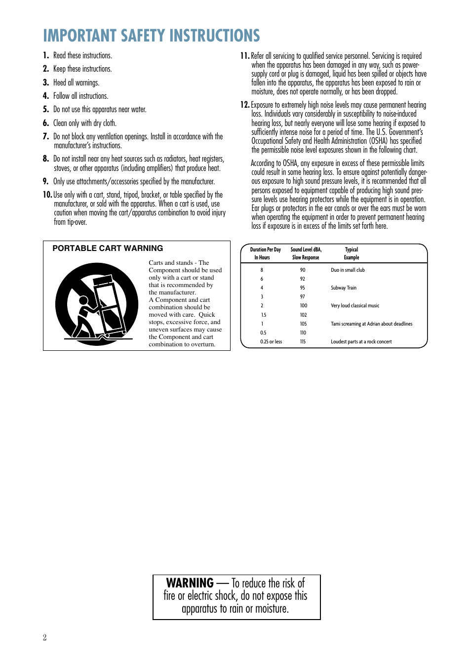 Important safety instructions | MACKIE S408 User Manual | Page 2 / 12