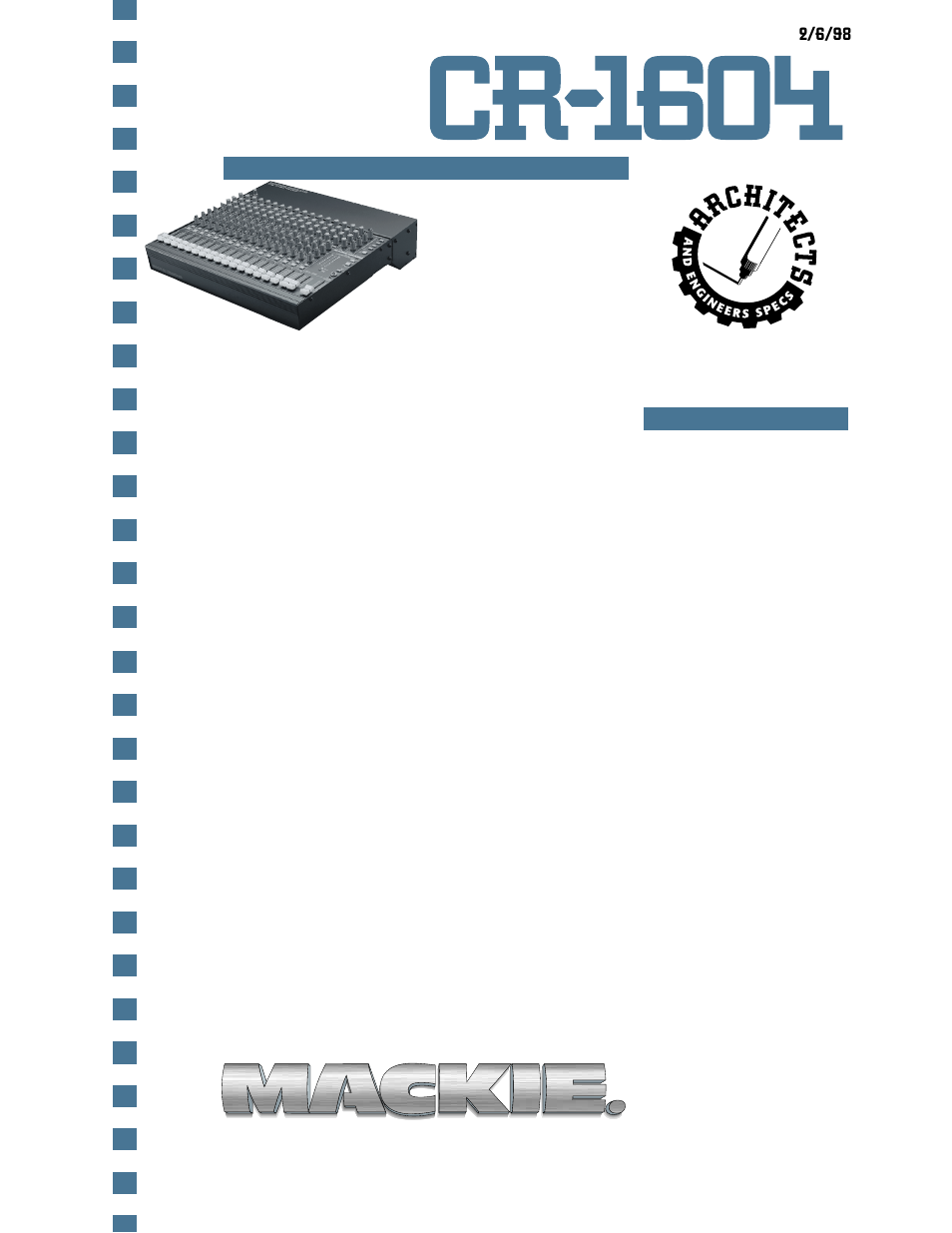 MACKIE CR1604 User Manual | 2 pages