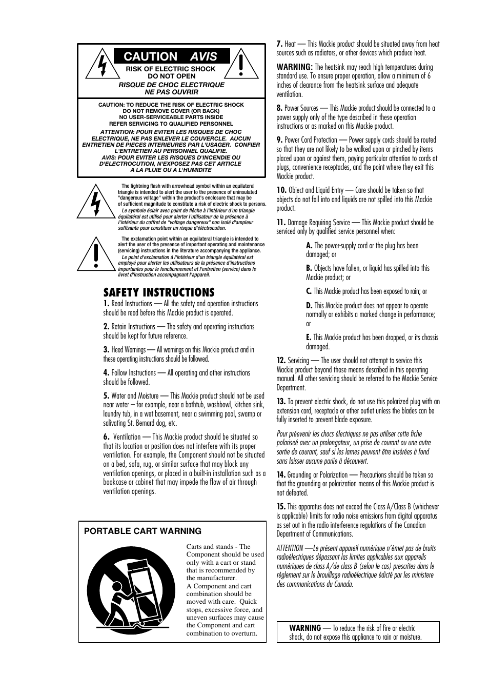 Caution avis, Safety instructions | MACKIE 3000 User Manual | Page 2 / 12