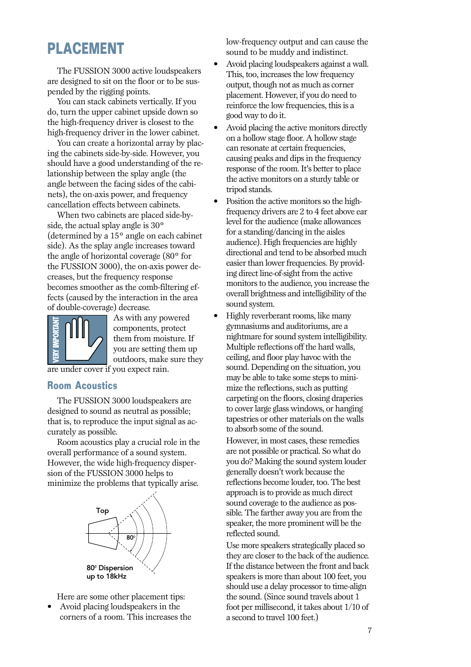 Placement, Room acoustics | MACKIE 3000 User Manual | Page 7 / 12