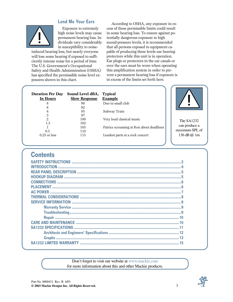 MACKIE SA1232 User Manual | Page 3 / 16