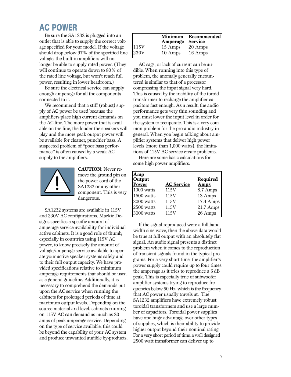 Ac power | MACKIE SA1232 User Manual | Page 7 / 16