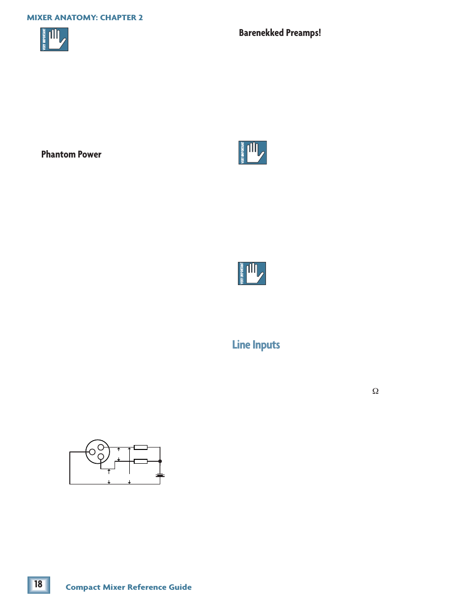 Line inputs, Phantom power, Barenekked preamps | MACKIE Compact Mixer User Manual | Page 2 / 14